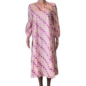 Monsoon and Beyond Lexi Midi Dress Size M Fountainhas Pink Geometric Handmade